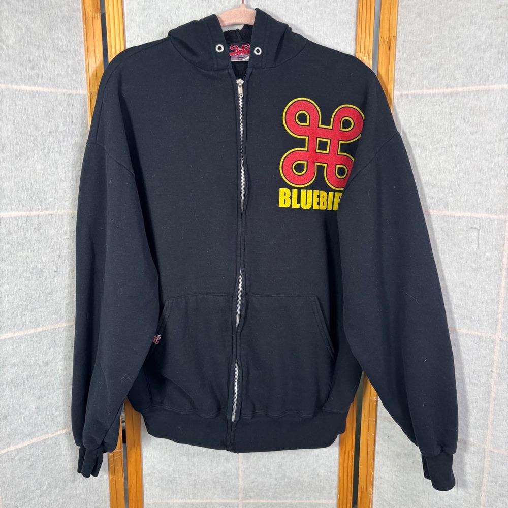 Bluebird Winter Zip Up Hoodie Large Black Graphic NuBlend Sweatshirt